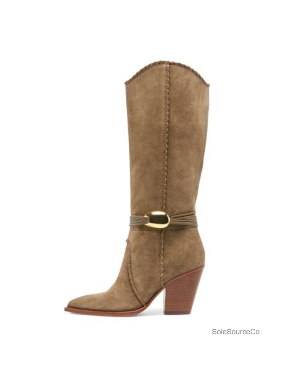 KISSASA Suede Knee High Cowboy Boots Pointed Toe Block Heel Pull On